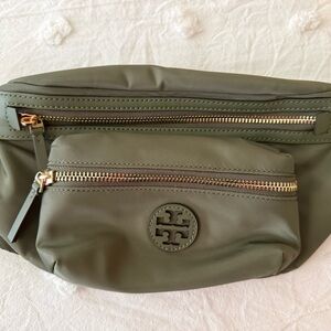 Tory Burch Khaki Belt Bag with Gold Accents